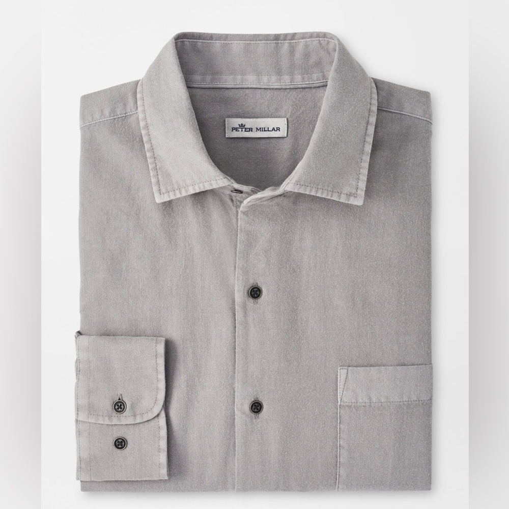 Mountainside Woven Men's Sport Shirt in Gale Grey by Peter Millar $148 NWT